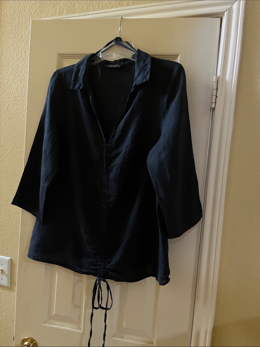 Women's Navy Blue 100% Linen Drawstring Top-Medium-Made In Italy 🇮🇹